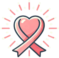 A heart wrapped with a pink ribbon and lines radiating outward, symbolizing hope, love, and strength in the fight against breast cancer.