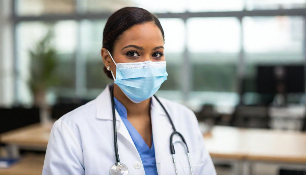 A female doctor wearing a surgical mask, symbolizing the care and expertise needed to combat breast cancer and other top cancer killers.