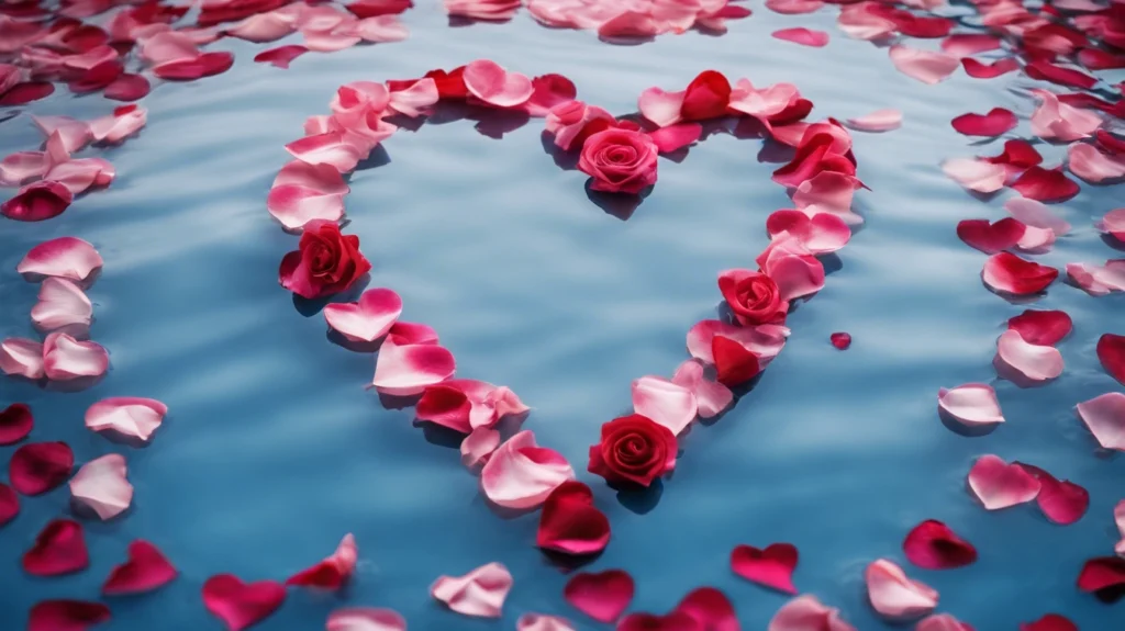 A heart made of pink rose petals floating on water, symbolizing how anti-inflammatory foods can support breast cancer health.