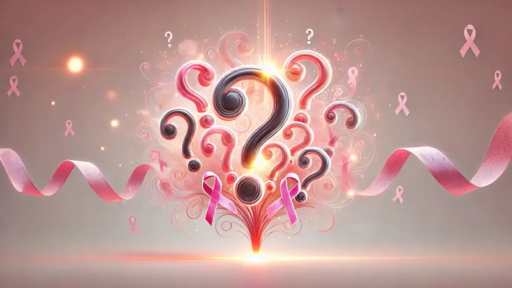 A pink question mark symbolizing breast cancer questions and the pursuit of knowledge and awareness