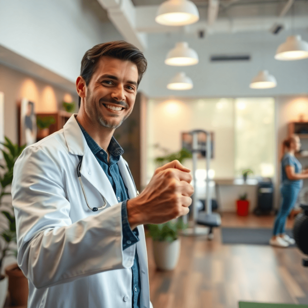 A patient celebrating improved health after making anti-inflammatory lifestyle changes.