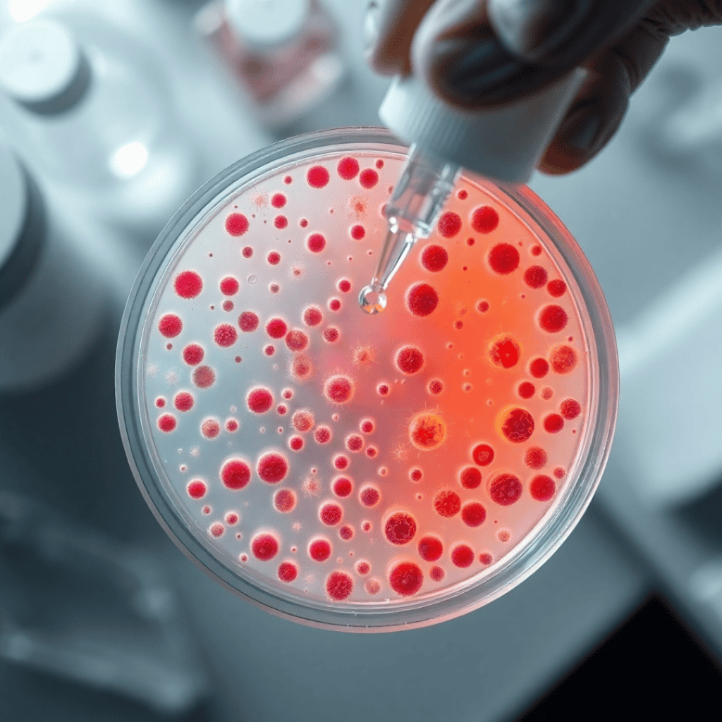 A futuristic medical visualization of sugar molecules rushing through red blood vessels, interacting with insulin and cancer cells.